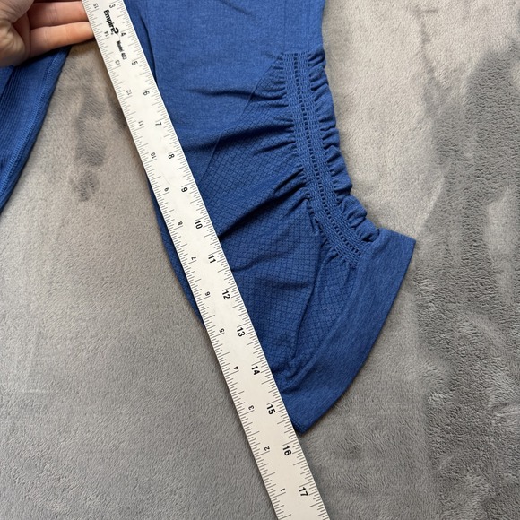 Lululemon Crop Leggings Womens Medium Blue Seamless Ruched Workout Yoga Pants - Picture 4 of 11